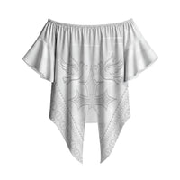 Peniamina Gospel Day Niue Off Shoulder Wrap Waist Top Cross Dove Hiapo Pattern White LT14 - Polynesian Pride