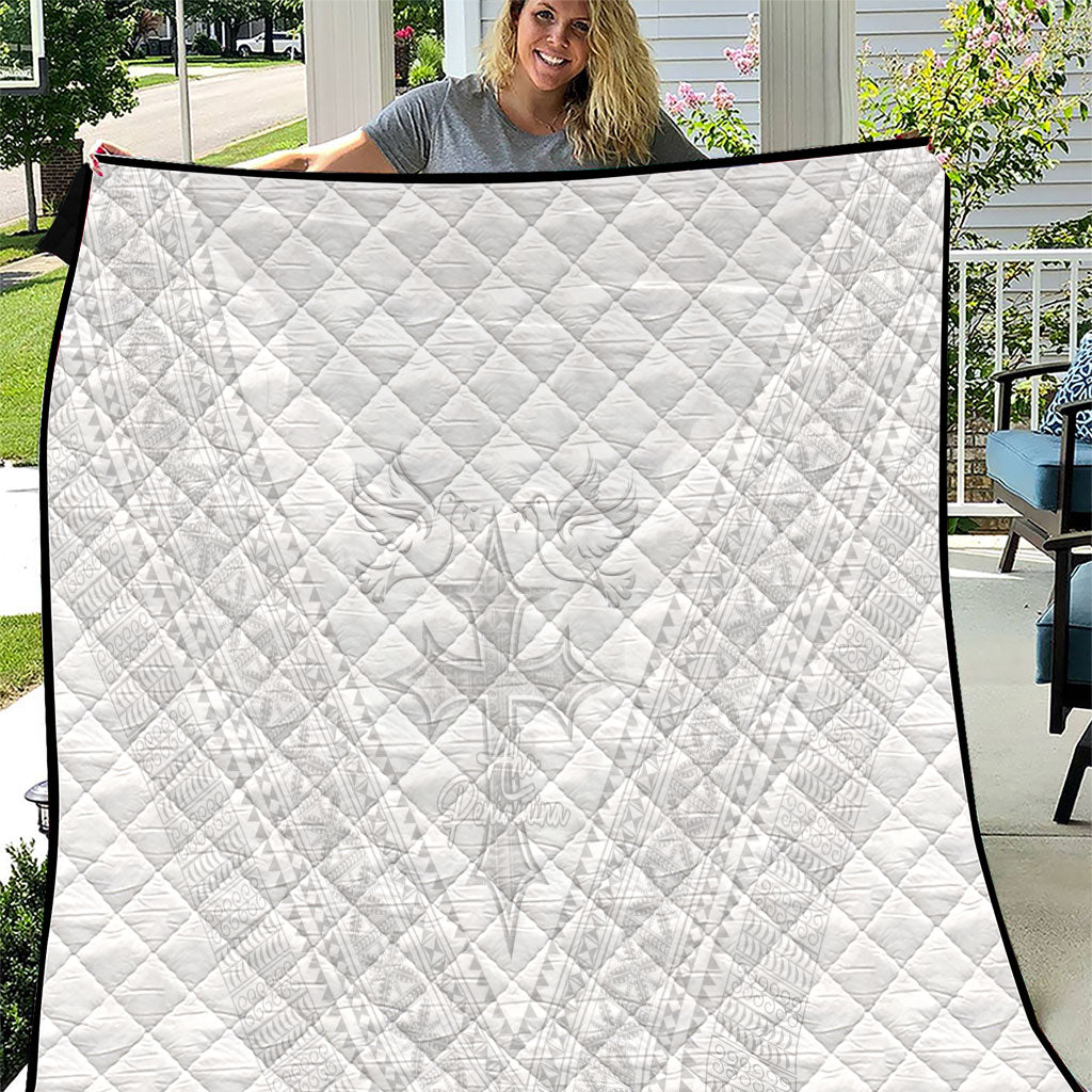 Peniamina Gospel Day Niue Quilt Cross Dove Hiapo Pattern White LT14 White - Polynesian Pride