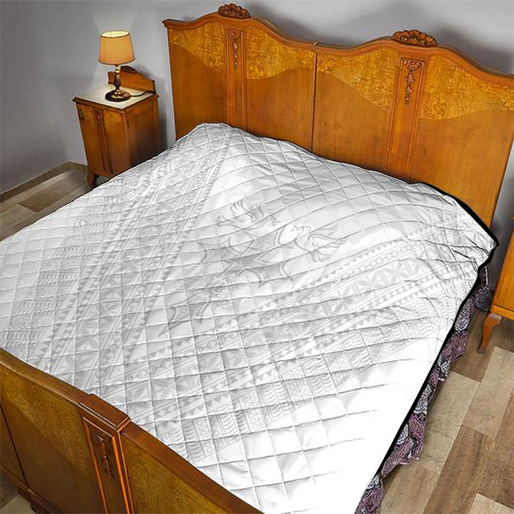Peniamina Gospel Day Niue Quilt Cross Dove Hiapo Pattern White LT14 - Polynesian Pride