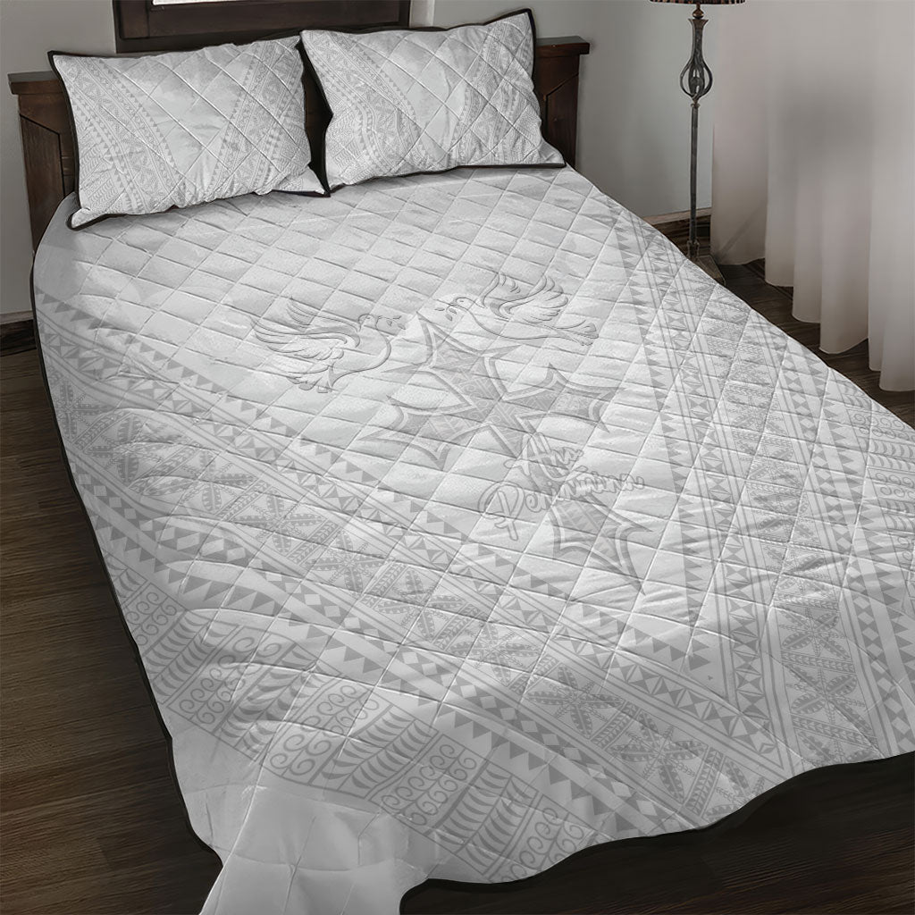 Peniamina Gospel Day Niue Quilt Bed Set Cross Dove Hiapo Pattern White LT14 White - Polynesian Pride