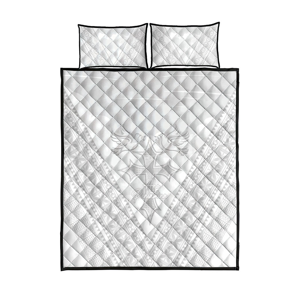 Peniamina Gospel Day Niue Quilt Bed Set Cross Dove Hiapo Pattern White LT14 - Polynesian Pride