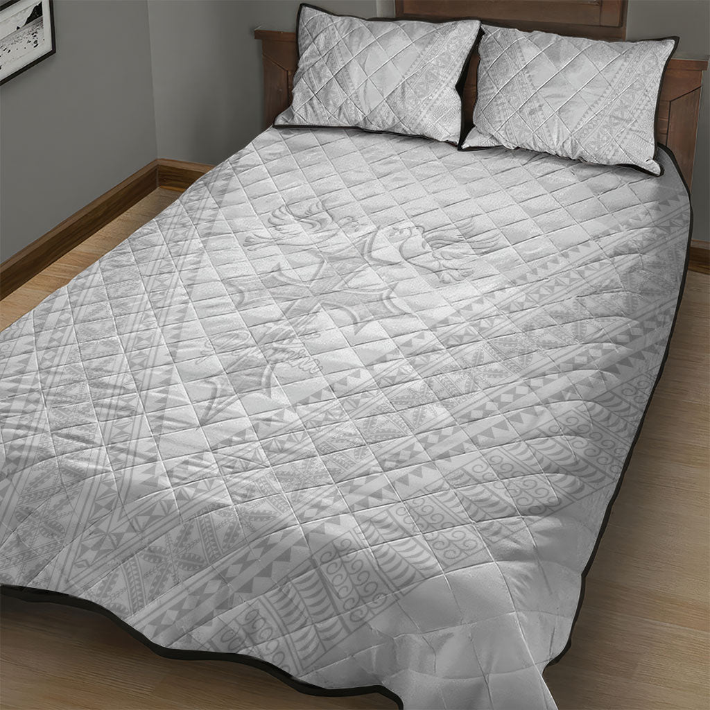 Peniamina Gospel Day Niue Quilt Bed Set Cross Dove Hiapo Pattern White LT14 - Polynesian Pride