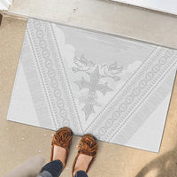 Peniamina Gospel Day Niue Rubber Doormat Cross Dove Hiapo Pattern White LT14 - Polynesian Pride