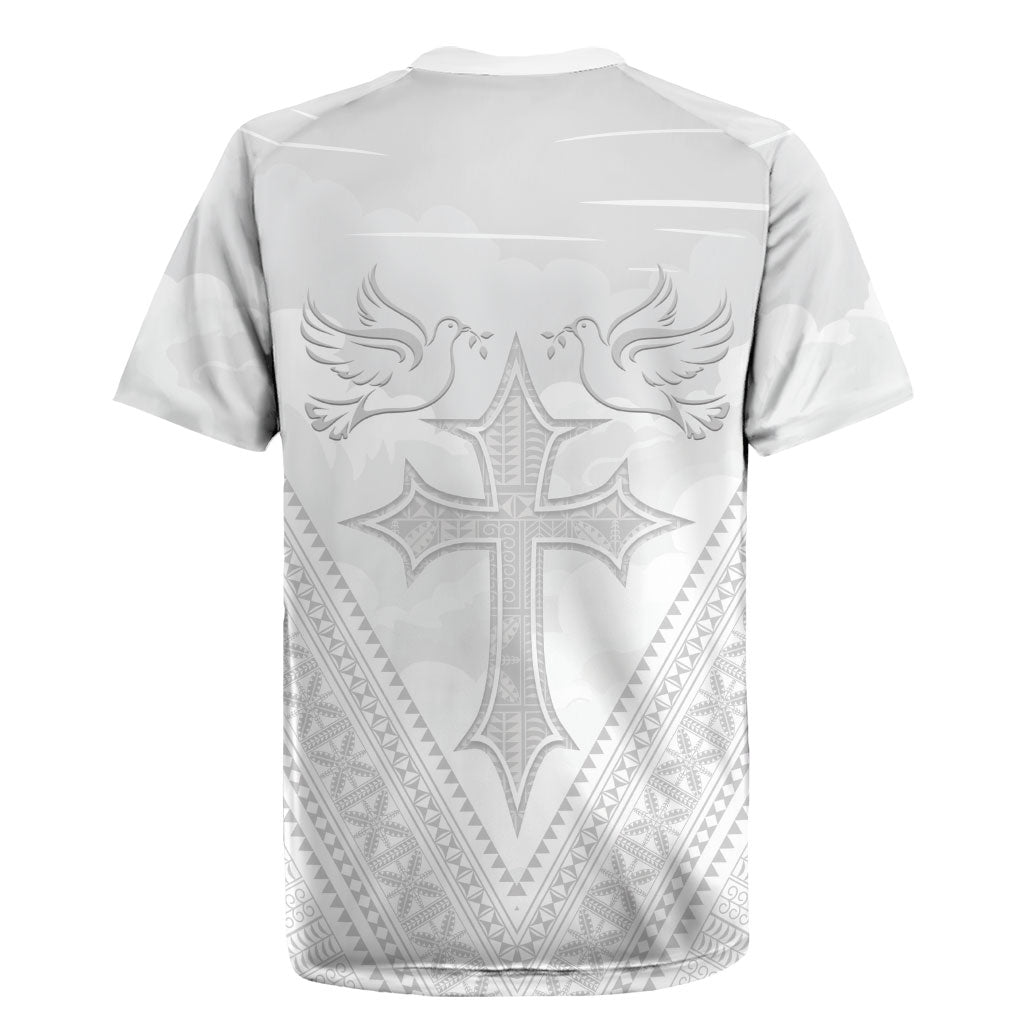 Peniamina Gospel Day Niue Rugby Jersey Cross Dove Hiapo Pattern White LT14 - Polynesian Pride