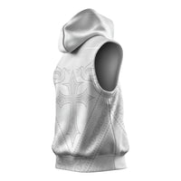 Peniamina Gospel Day Niue Sleeveless Hoodie Cross Dove Hiapo Pattern White LT14 - Polynesian Pride