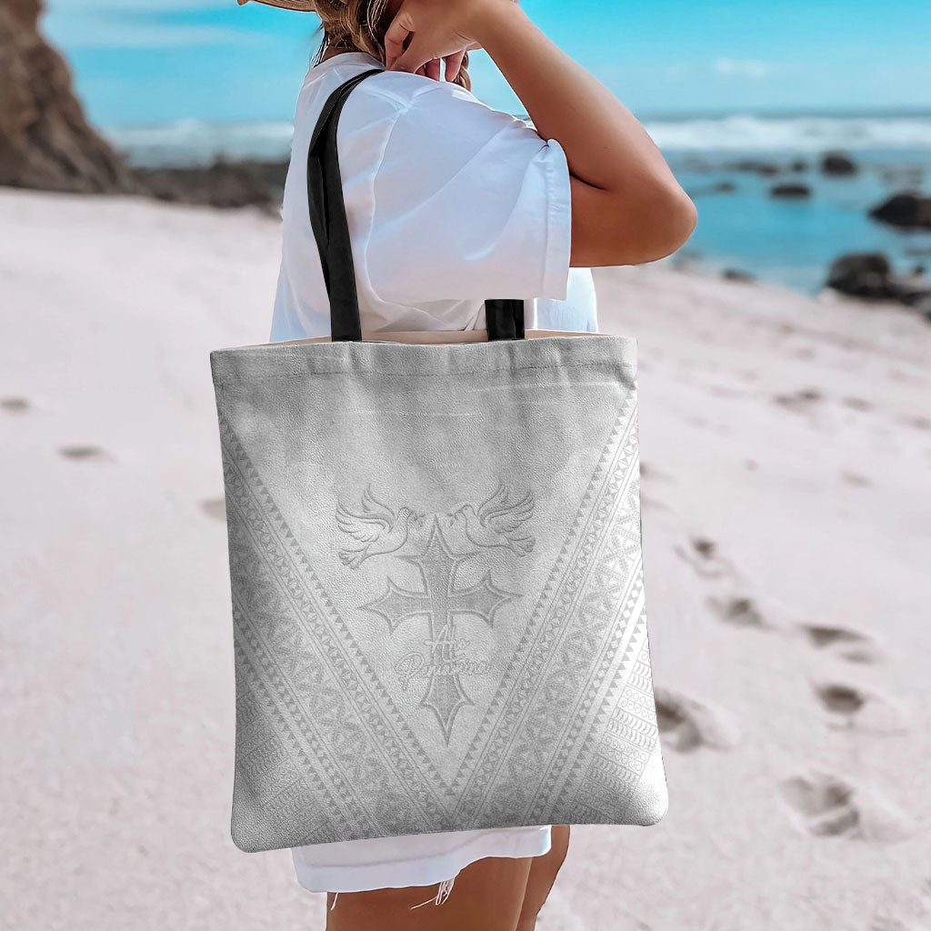 Peniamina Gospel Day Niue Tote Bag Cross Dove Hiapo Pattern White LT14 - Polynesian Pride