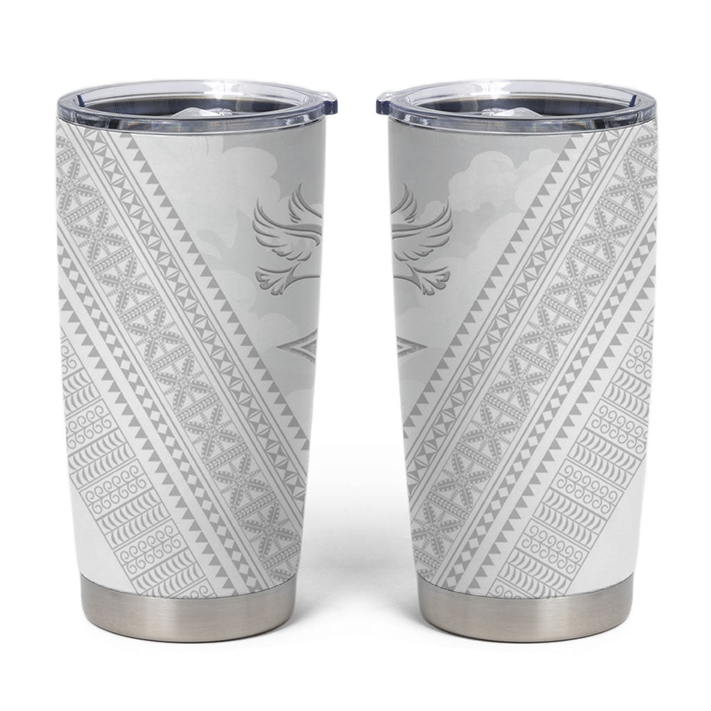 Peniamina Gospel Day Niue Tumbler Cup Cross Dove Hiapo Pattern White LT14 White - Polynesian Pride