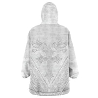 Peniamina Gospel Day Niue Wearable Blanket Hoodie Cross Dove Hiapo Pattern White LT14 - Polynesian Pride
