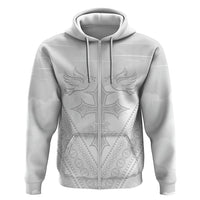 Peniamina Gospel Day Niue Zip Hoodie Cross Dove Hiapo Pattern White LT14 Zip Hoodie White - Polynesian Pride