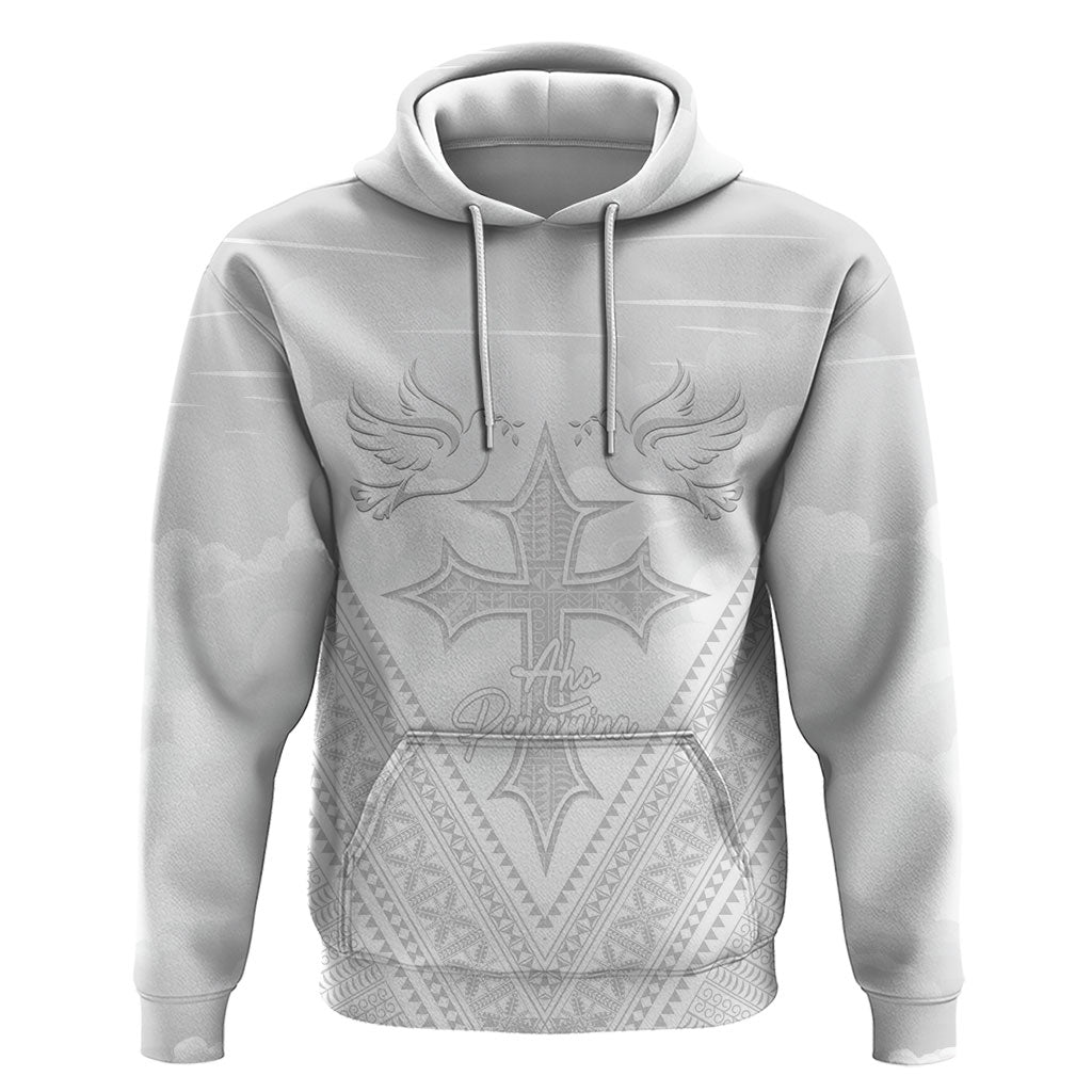 Peniamina Gospel Day Niue Zip Hoodie Cross Dove Hiapo Pattern White LT14 Pullover Hoodie White - Polynesian Pride