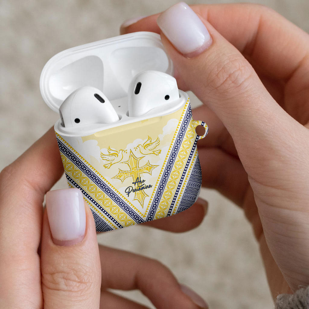 Peniamina Gospel Day Niue AirPods Case Cross Dove Hiapo Pattern Yellow LT14 - Polynesian Pride
