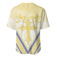 Peniamina Gospel Day Niue Baseball Jersey Cross Dove Hiapo Pattern Yellow LT14 - Polynesian Pride