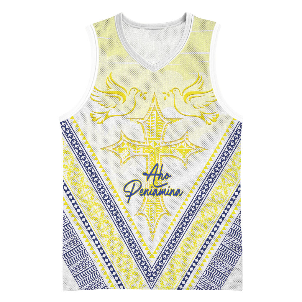 Peniamina Gospel Day Niue Basketball Jersey Cross Dove Hiapo Pattern Yellow LT14 Unisex Yellow - Polynesian Pride