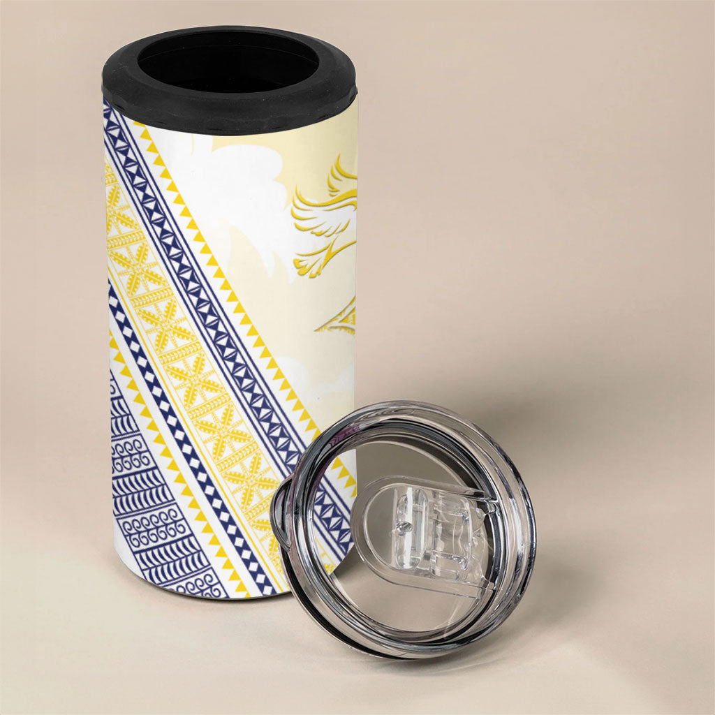 Peniamina Gospel Day Niue 4 in 1 Can Cooler Tumbler Cross Dove Hiapo Pattern Yellow LT14 - Polynesian Pride
