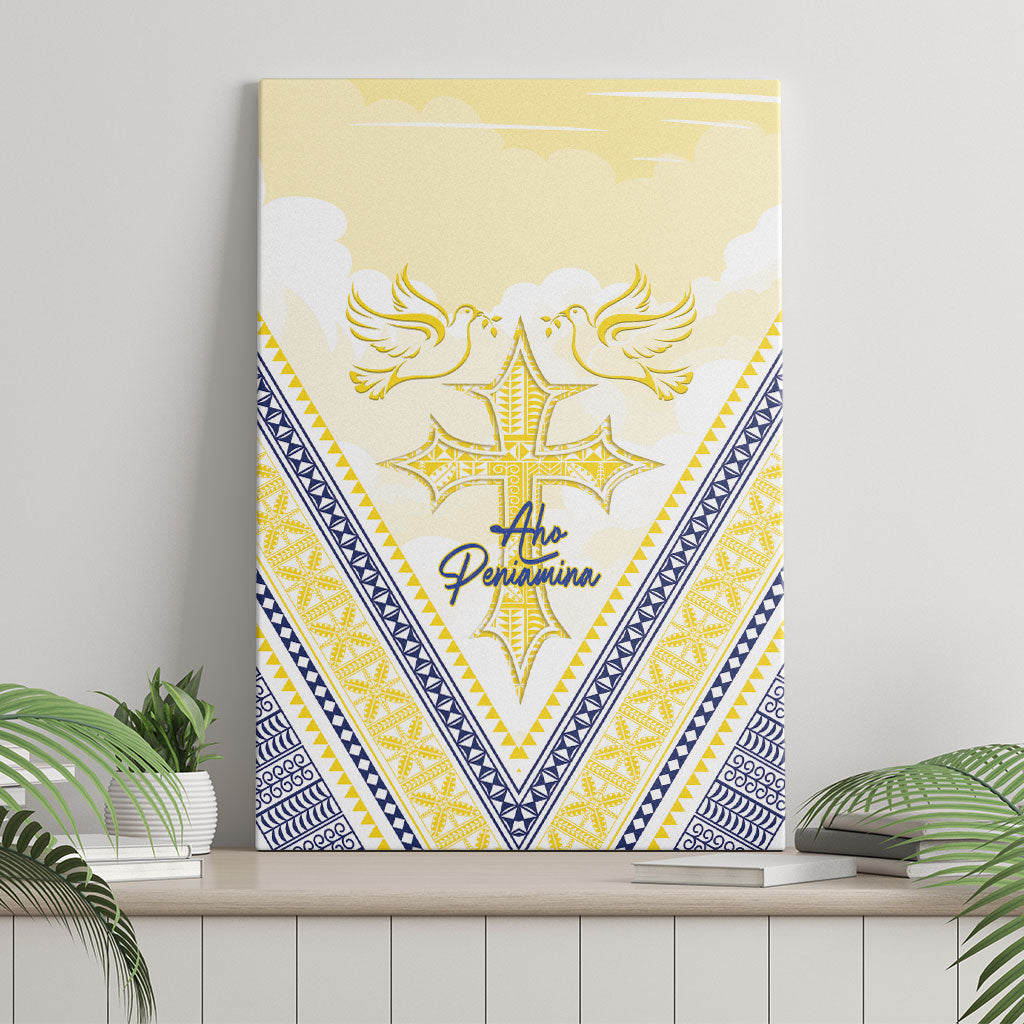 Peniamina Gospel Day Niue Canvas Wall Art Cross Dove Hiapo Pattern Yellow LT14 - Polynesian Pride