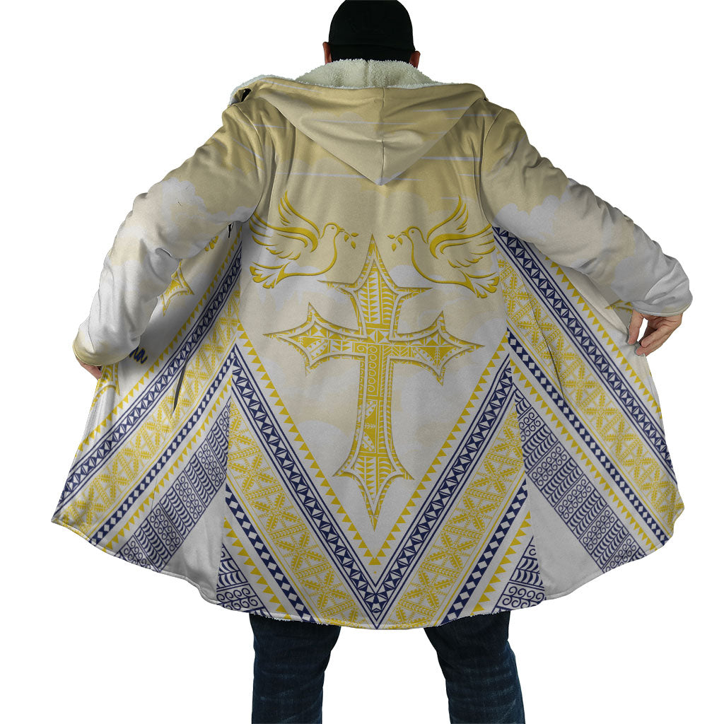 Peniamina Gospel Day Niue Cloak Cross Dove Hiapo Pattern Yellow LT14 - Polynesian Pride