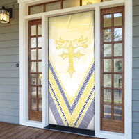 Peniamina Gospel Day Niue Door Cover Cross Dove Hiapo Pattern Yellow LT14 - Polynesian Pride