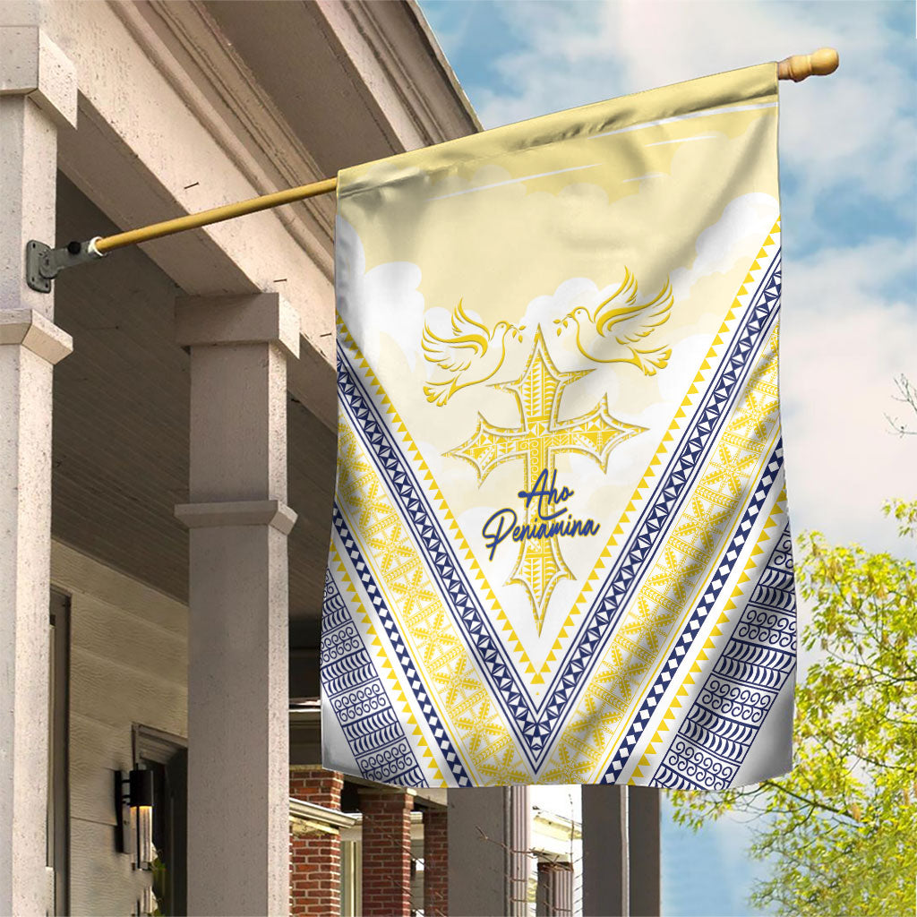 Peniamina Gospel Day Niue Garden Flag Cross Dove Hiapo Pattern Yellow LT14 House Flag Yellow - Polynesian Pride