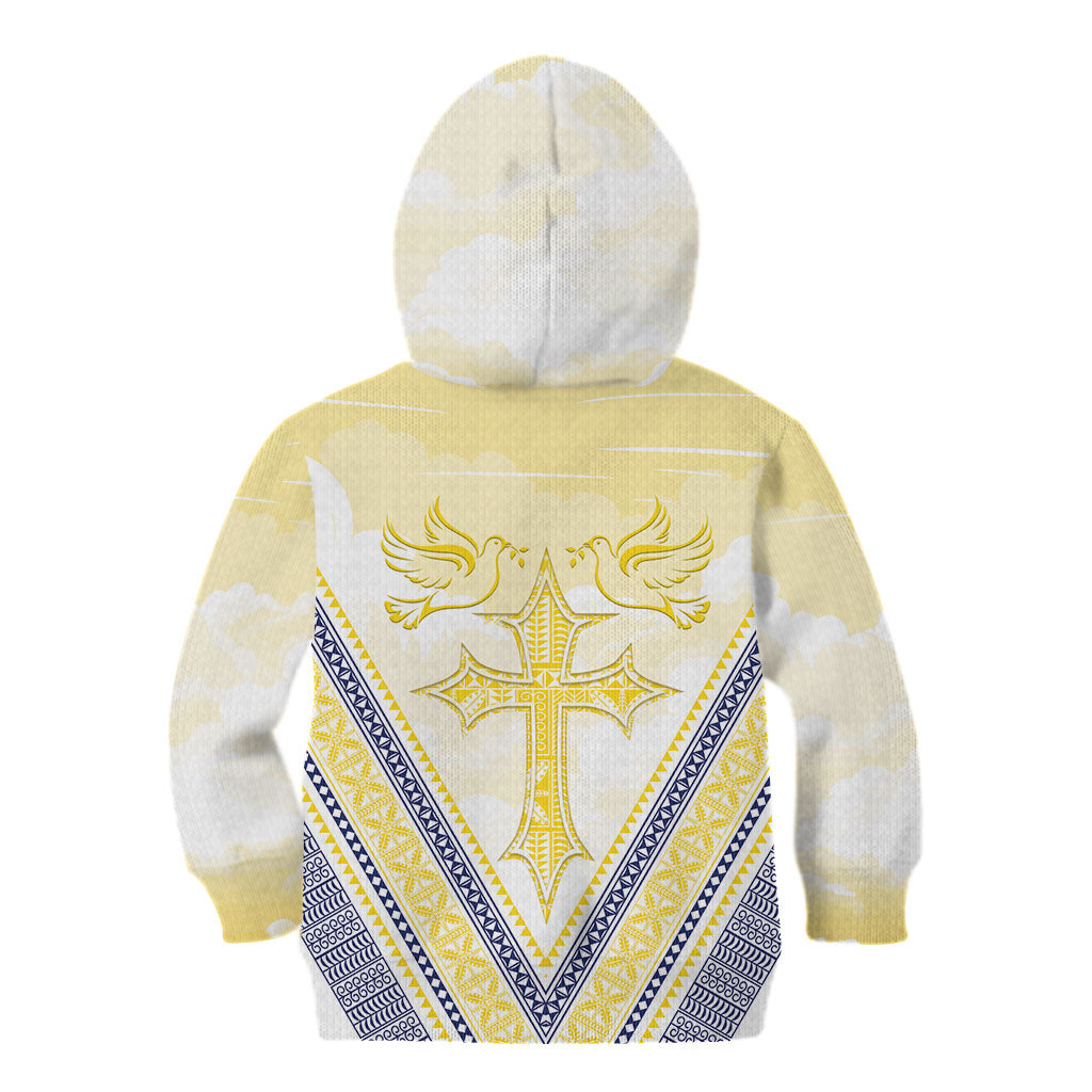 Peniamina Gospel Day Niue Kid Hoodie Cross Dove Hiapo Pattern Yellow LT14 - Polynesian Pride