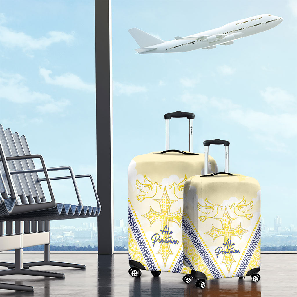 Peniamina Gospel Day Niue Luggage Cover Cross Dove Hiapo Pattern Yellow LT14 - Polynesian Pride