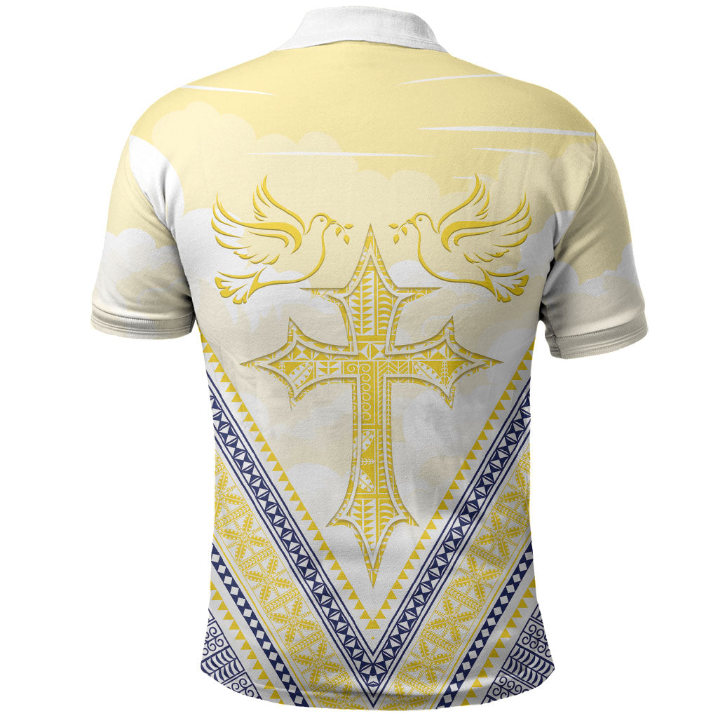 Peniamina Gospel Day Niue Polo Shirt Cross Dove Hiapo Pattern Yellow LT14 - Polynesian Pride