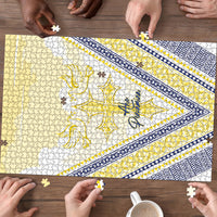 Peniamina Gospel Day Niue Puzzle Cross Dove Hiapo Pattern Yellow LT14 - Polynesian Pride