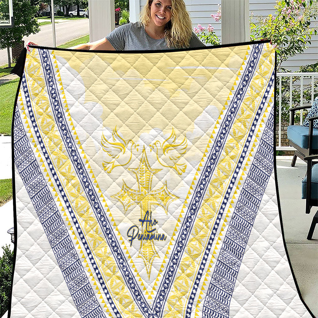 Peniamina Gospel Day Niue Quilt Cross Dove Hiapo Pattern Yellow LT14 Yellow - Polynesian Pride