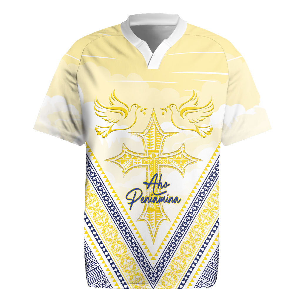 Peniamina Gospel Day Niue Rugby Jersey Cross Dove Hiapo Pattern Yellow LT14 Yellow - Polynesian Pride
