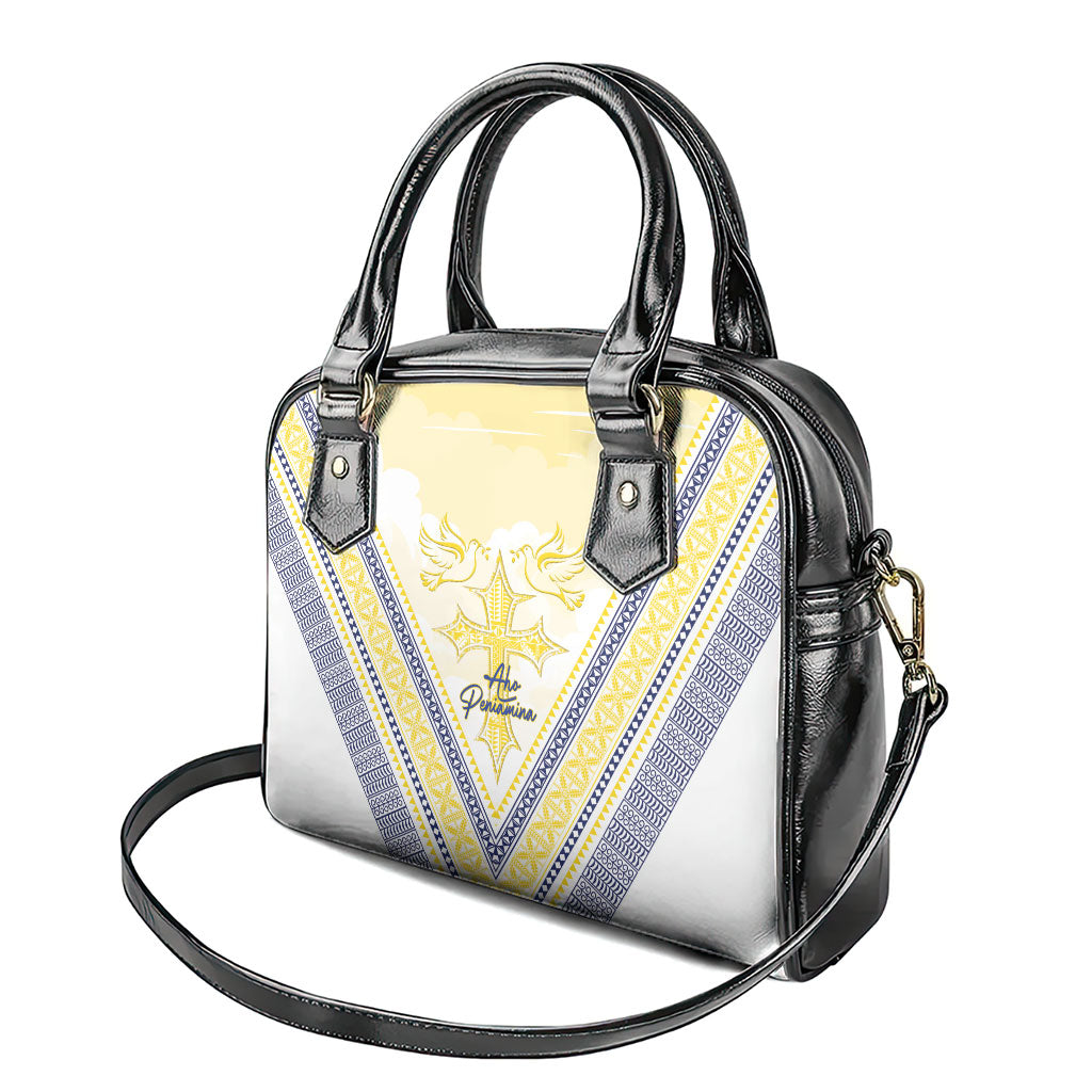 Peniamina Gospel Day Niue Shoulder Handbag Cross Dove Hiapo Pattern Yellow LT14 - Polynesian Pride