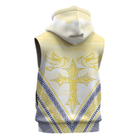 Peniamina Gospel Day Niue Sleeveless Zip Hoodie Cross Dove Hiapo Pattern Yellow LT14 - Polynesian Pride