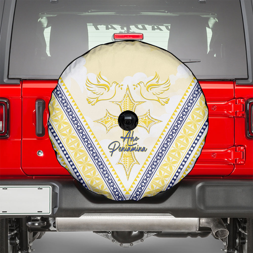 Peniamina Gospel Day Niue Spare Tire Cover Cross Dove Hiapo Pattern Yellow LT14 - Polynesian Pride