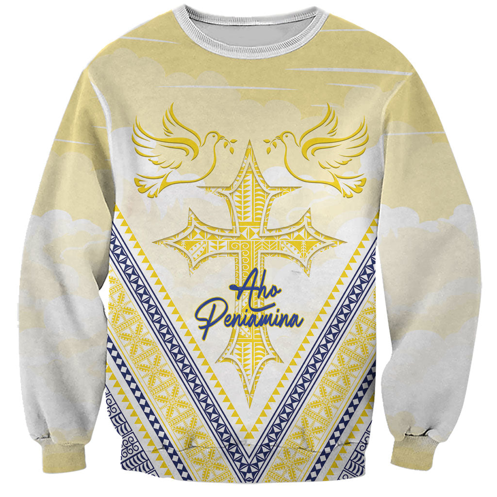 Peniamina Gospel Day Niue Sweatshirt Cross Dove Hiapo Pattern Yellow LT14 Unisex Yellow - Polynesian Pride