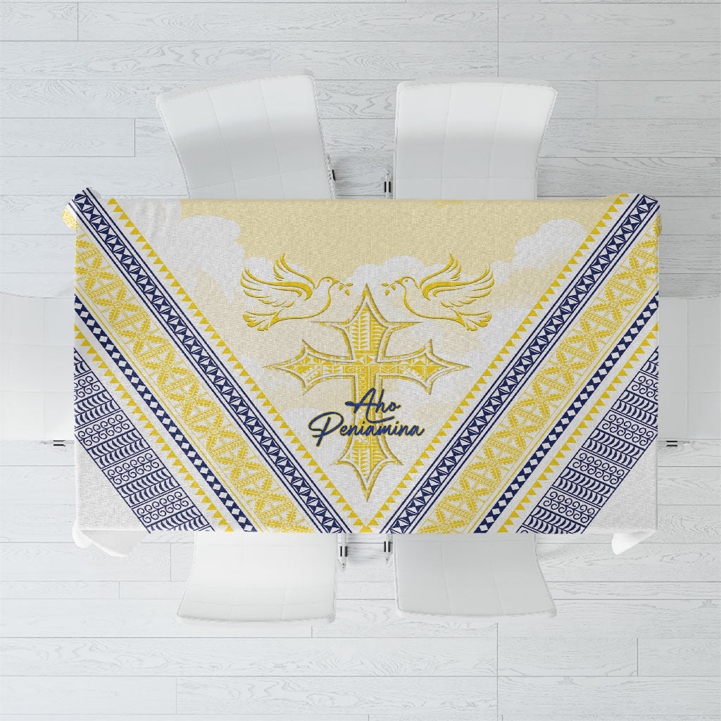 Peniamina Gospel Day Niue Tablecloth Cross Dove Hiapo Pattern Yellow LT14 Yellow - Polynesian Pride