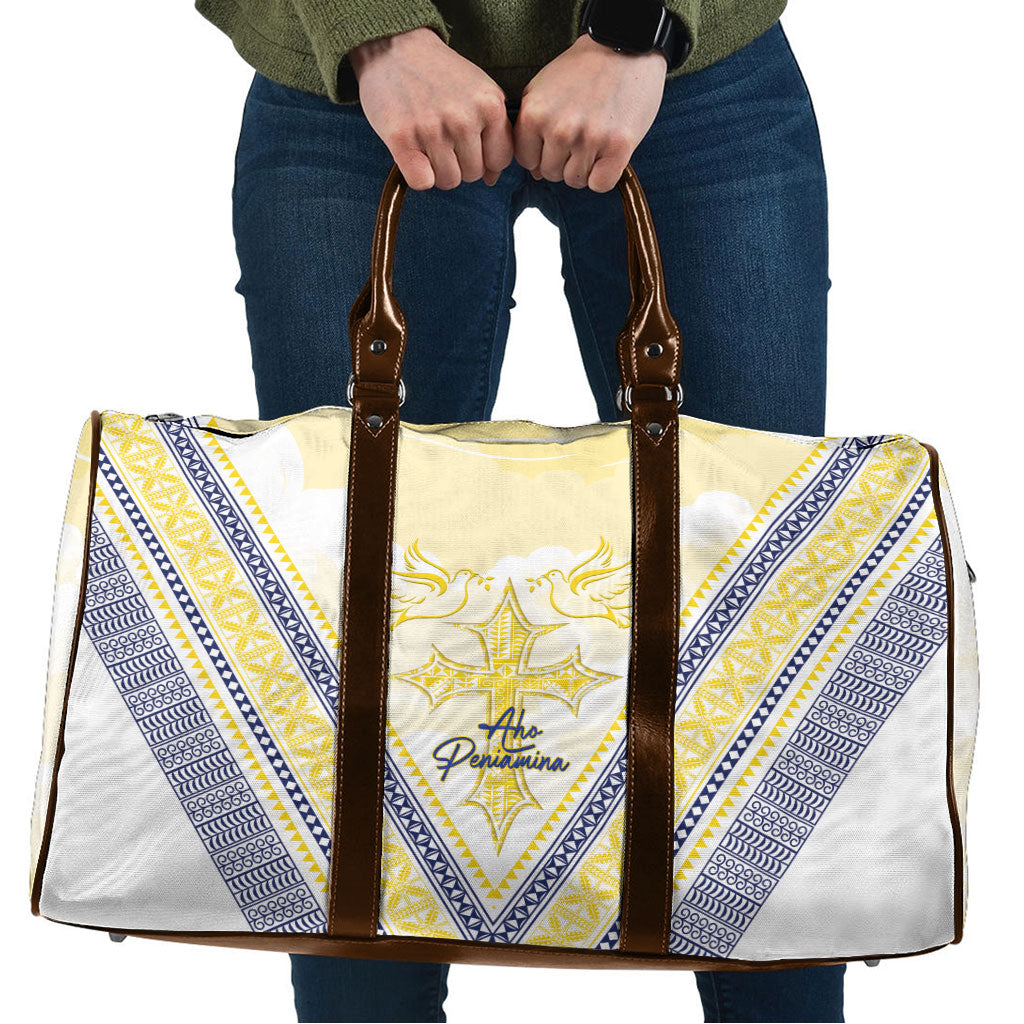 Peniamina Gospel Day Niue Travel Bag Cross Dove Hiapo Pattern Yellow LT14 Yellow - Polynesian Pride