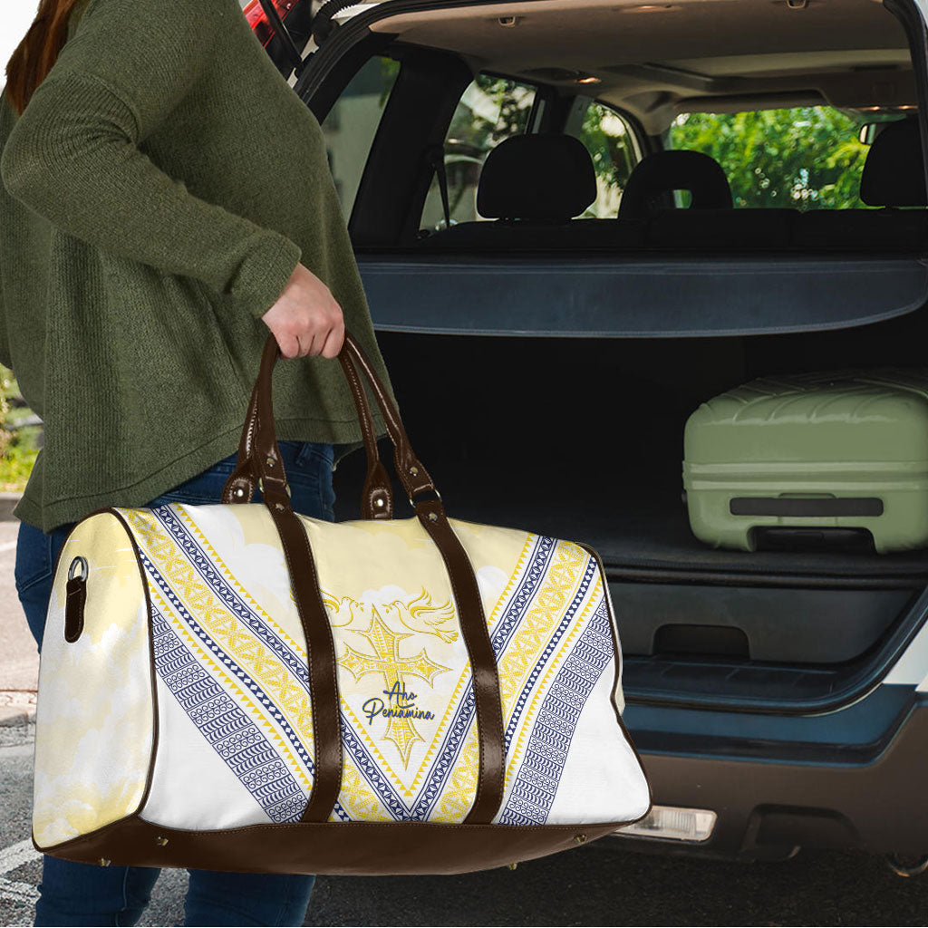 Peniamina Gospel Day Niue Travel Bag Cross Dove Hiapo Pattern Yellow LT14 - Polynesian Pride