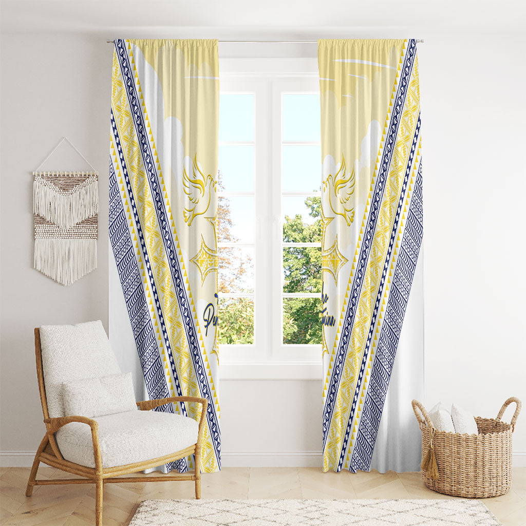Peniamina Gospel Day Niue Window Curtain Cross Dove Hiapo Pattern Yellow LT14 - Polynesian Pride