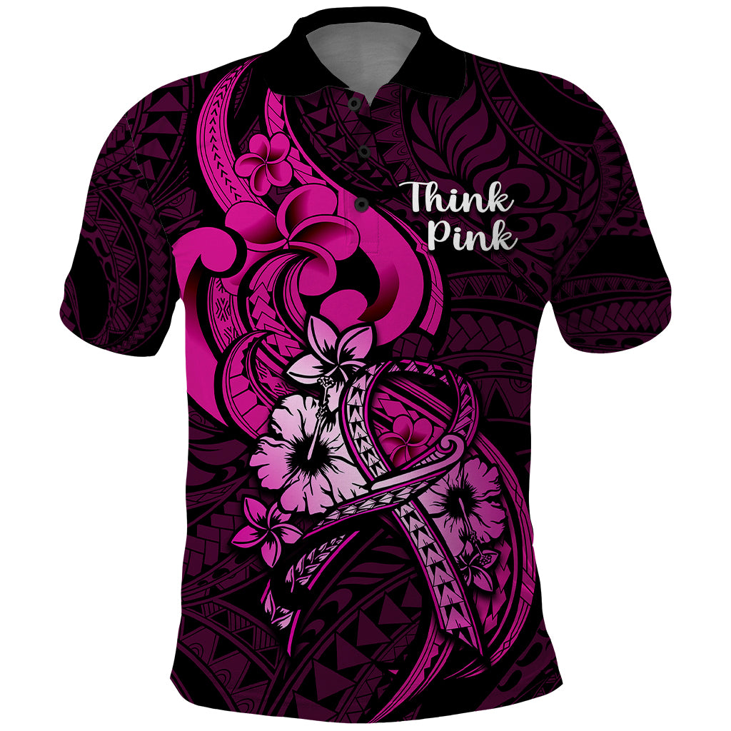 Polynesia Breast Cancer Awareness Polo Shirt Think Pink Polynesian Ribbon Black Version LT14 Pink - Polynesian Pride