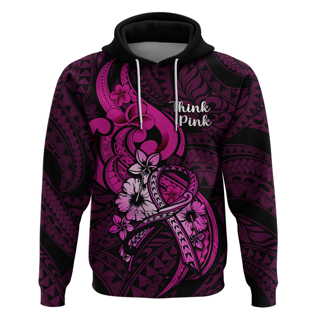 Personalised Polynesia Breast Cancer Awareness Hoodie Think Pink Polynesian Ribbon Black Version LT14 Pink - Polynesian Pride