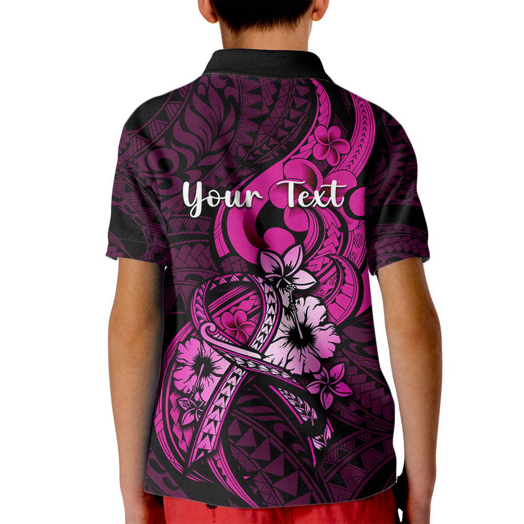Personalised Polynesia Breast Cancer Awareness Kid Polo Shirt Think Pink Polynesian Ribbon Black Version LT14 - Polynesian Pride