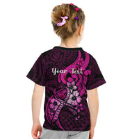 Personalised Polynesia Breast Cancer Awareness Kid T Shirt Think Pink Polynesian Ribbon Black Version LT14 - Polynesian Pride