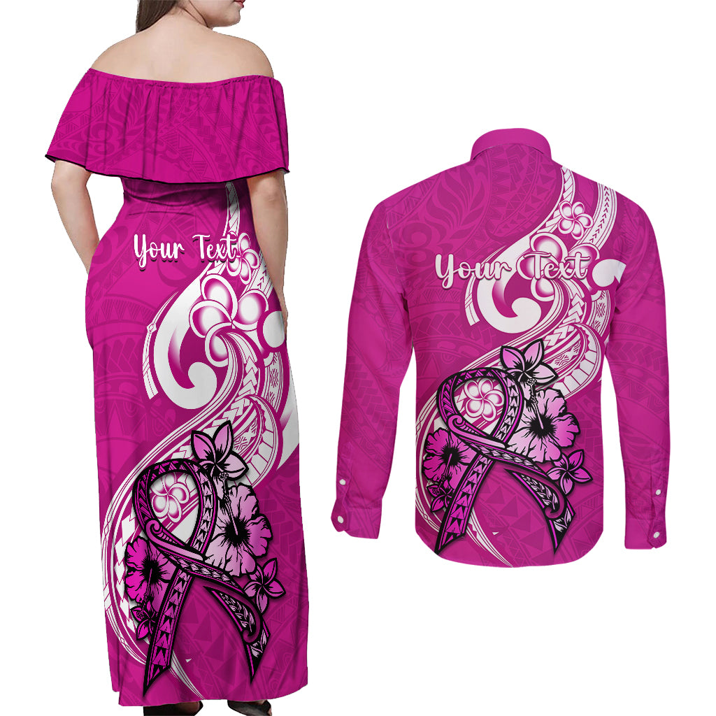 personalised-polynesia-breast-cancer-awareness-couples-matching-off-shoulder-maxi-dress-and-long-sleeve-button-shirts-think-pink-polynesian-ribbon-white-version