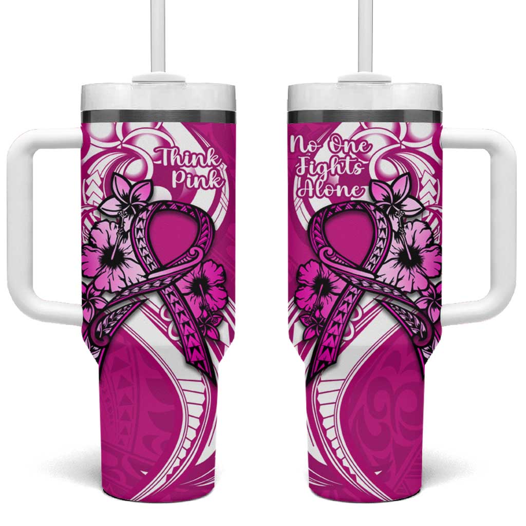 Polynesia Breast Cancer Awareness Tumbler With Handle Think Pink Polynesian Ribbon White Version