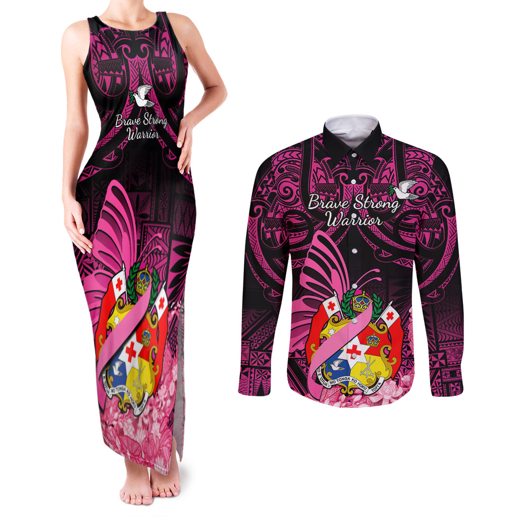 presonalised-tonga-breast-cancer-awareness-couples-matching-tank-maxi-dress-and-long-sleeve-button-shirts-pink-ribbon-brave-strong-warrior-tongan-ngatu-pattern