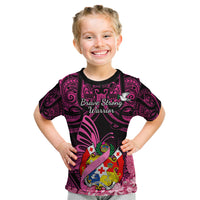Presonalised Tonga Breast Cancer Awareness Kid T Shirt Pink Ribbon Brave Strong Warrior Tongan Ngatu Pattern LT14 Pink - Polynesian Pride