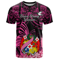 Presonalised Tonga Breast Cancer Awareness T Shirt Pink Ribbon Brave Strong Warrior Tongan Ngatu Pattern LT14 Pink - Polynesian Pride