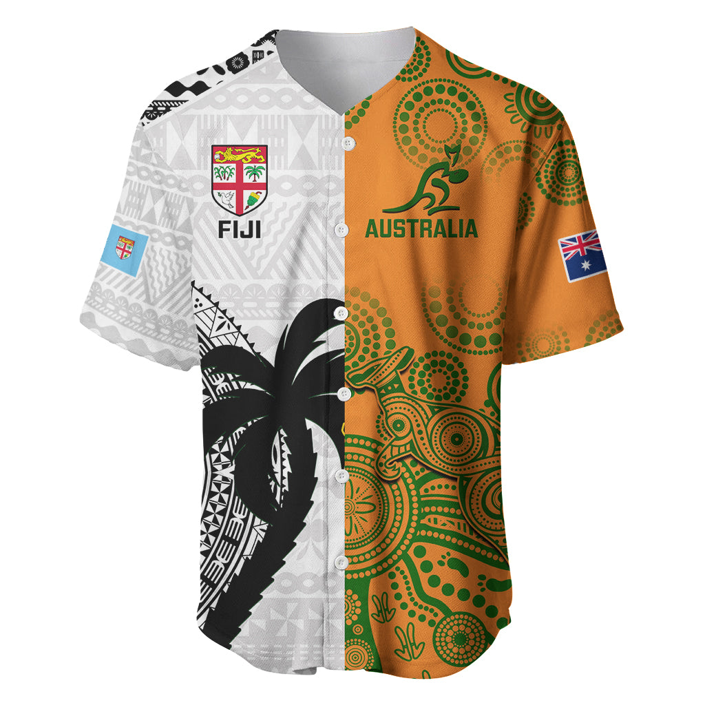 Fiji And Australia Rugby Baseball Jersey 2023 World Cup Aboriginal Mix Tapa Pattern LT14 Gold - Polynesian Pride