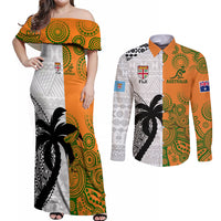 fiji-and-australia-rugby-couples-matching-off-shoulder-maxi-dress-and-long-sleeve-button-shirts-2023-world-cup-aboriginal-mix-tapa-pattern