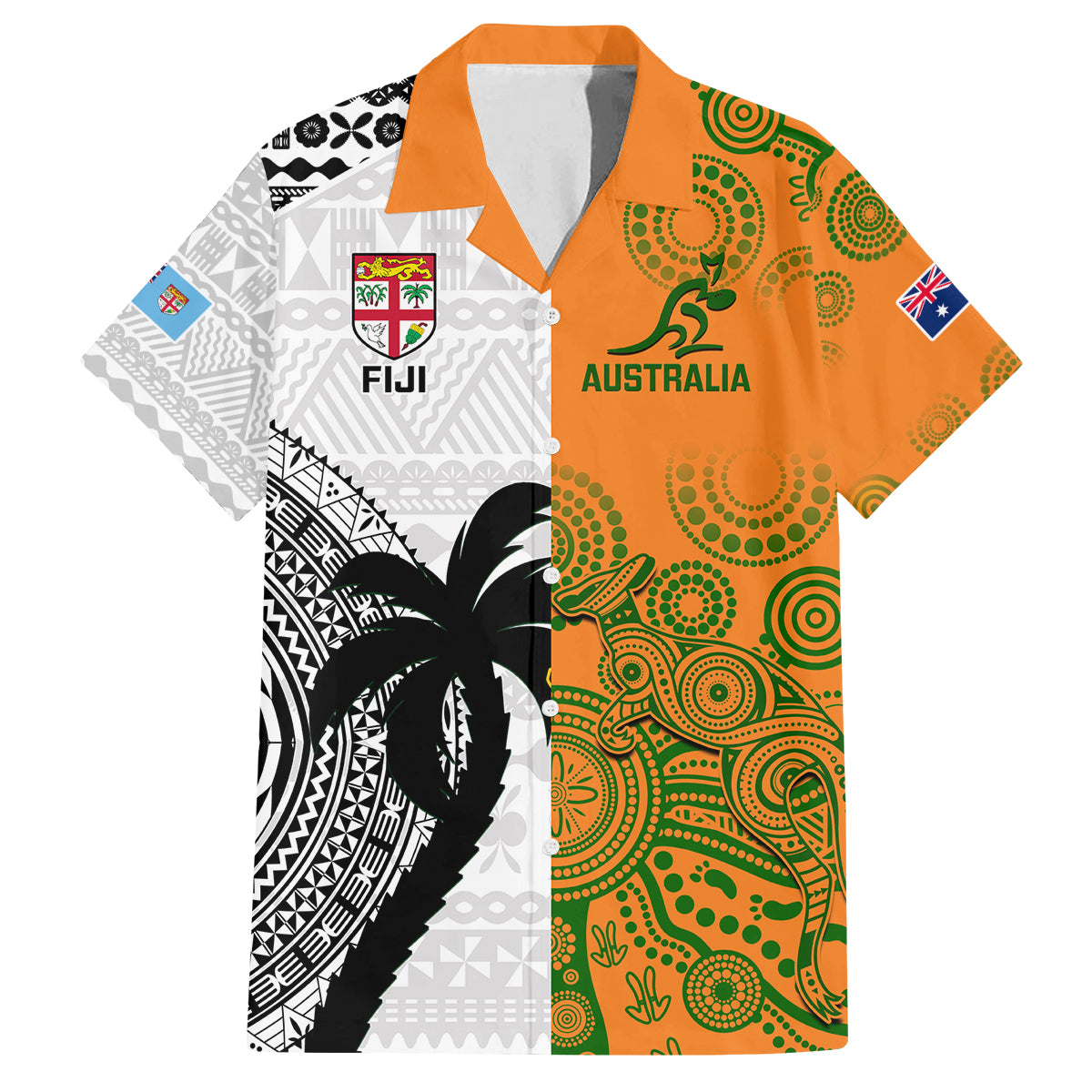 fiji-and-australia-rugby-family-matching-long-sleeve-bodycon-dress-and-hawaiian-shirt-2023-world-cup-aboriginal-mix-tapa-pattern