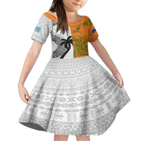 Fiji And Australia Rugby Kid Short Sleeve Dress 2023 World Cup Aboriginal Mix Tapa Pattern LT14 KID Gold - Polynesian Pride