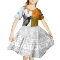 Fiji And Australia Rugby Kid Short Sleeve Dress 2023 World Cup Aboriginal Mix Tapa Pattern LT14 - Polynesian Pride
